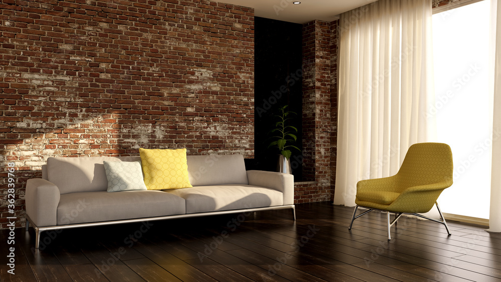 Large luxury modern minimal bright interiors room mockup illustration 3D rendering