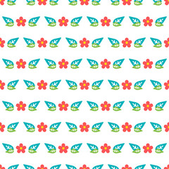 Wall Mural - Cute doodle, hand drawn flowers and leaves seamless pattern background.