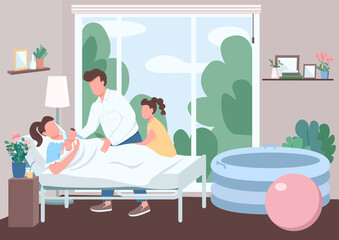 Poster - Family support for childbirth flat color vector illustration