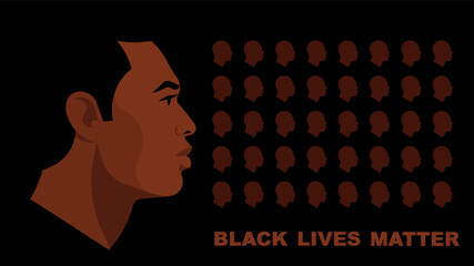 Black Lives Matter. Banner. Man face close up. Black citizen is fighting for social equality, justice and rights. Black background with copy space.