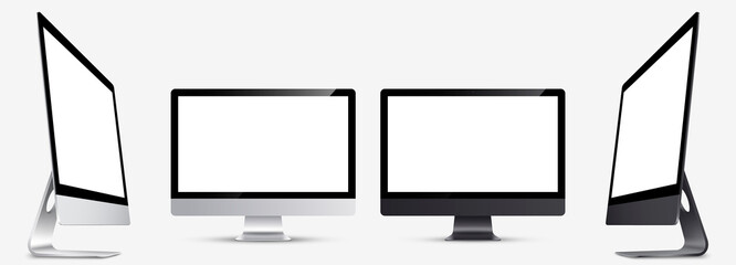 Wall Mural - mockup. screen monitor display silver and black colors on three sides with blank screen for your des