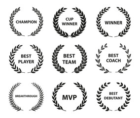 Wall Mural - sport awards and best nominee award wreaths on white background.