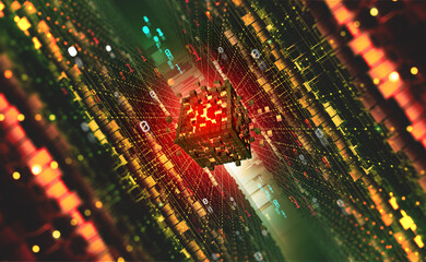 Poster - Artificial Intelligence. Computer mind. Quantum processor abstract concept 3d illustration. Digital Brain and Future Technologies