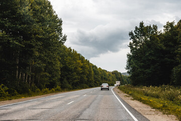 View from a moving car on a road