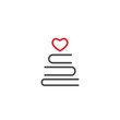 Stack of books with heart. line icon isolated on white background.
