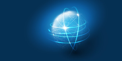 Poster - Abstract Blue Minimal Style Cloud Computing, Networks Structure, Telecommunications Concept Design, Network Connections, Transparent Circular Geometric Mesh - Vector Illustration