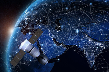 Wall Mural - spaceship and global network concept. elements of this image furnished by nasa