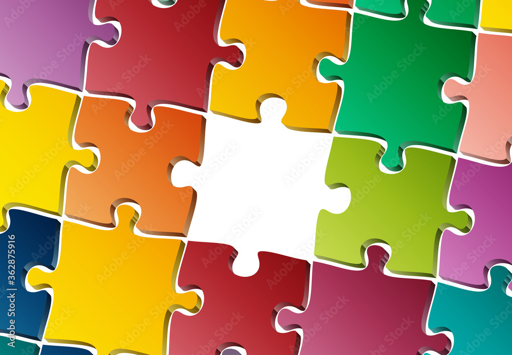 incomplete jigsaw puzzle with one piece missing template isolated on ...