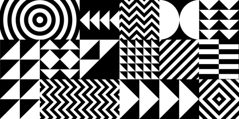 Poster - Minimal geometric pattern background. Black and White Bauhaus Composition.