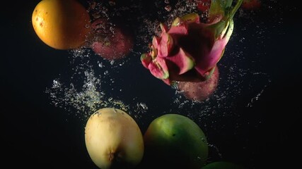 Wall Mural - Shooting of falling exotic fruits in the water