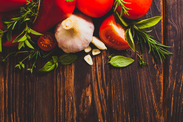 Wall Mural - The fresh vegetables and fragrant herbs to make a wonderful sauce