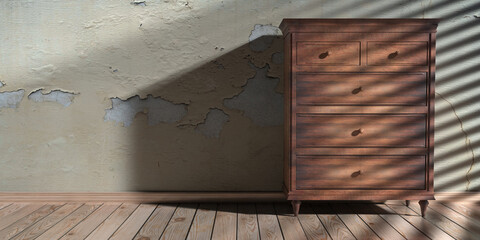Wall Mural - Drawer chest wooden classic style, house room interior background. 3d illustration