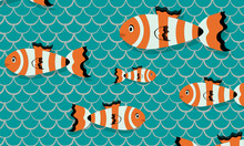 Composition Of Fishes On Bleumarin Color Scales Background
