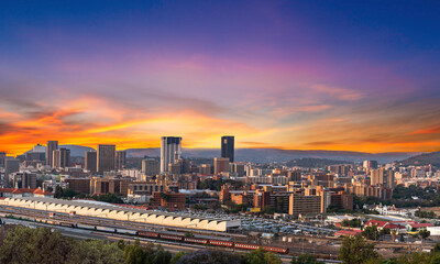 panorama shot of pretoria city twilight during sunset in gauteng south africa