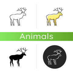 Poster - Deer icon. Linear black and RGB color styles. Hoofed ruminant mammal, herbivore animal with beautiful antlers. Forest wildlife. Majestic reindeer, horned stag isolated isolated vector illustrations