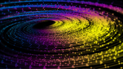 Poster - dot-line particle vortex, big data, communication technology technology background.