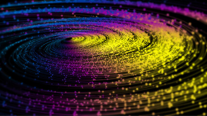 Poster - dot-line particle vortex, big data, communication technology technology background.