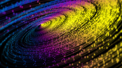 Poster - dot-line particle vortex, big data, communication technology technology background.