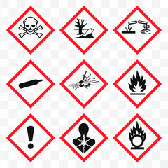 GHS pictogram hazard sign set. Isolated on  background. Dangerous, hazard symbol icon collection. Vector illustration image.