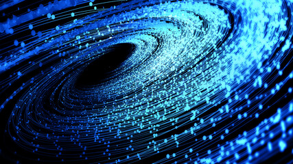 Poster - Dot-line particle vortex, big data, communication technology technology background.
