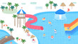 © 기원 이 - A vector illustration of peoples playing in the water park.
