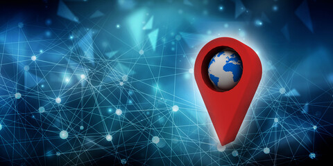 Poster - 3d rendering Red map pointer