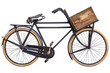 Vintage black cargo bicycle with old wooden transport crate