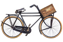 Vintage Black Cargo Bicycle With Old Wooden Transport Crate