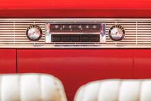 Old Car Radio Inside A Classic American Car With Chrome Dashboard