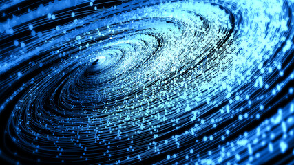 Poster - Dot-line particle vortex, big data, communication technology technology background.