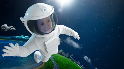 Adorable little cute girl Astronaut