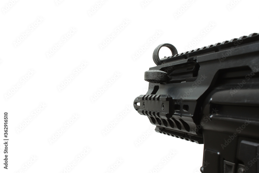 Point 5 Gun MP5 assault rifle weapon gun in first person shooting view isolated on ...