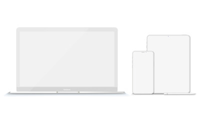 Poster - Set of modern clay devices mockups: laptops, tablet phone. Vector illustration