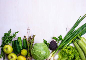 Wall Mural - Various green vegetables and fruits