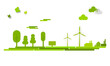 Erneuerbare Energien Energie Landschaft Panorama Band Banner Grün Hintergrund Windrad Windenergie Solar