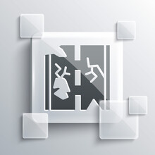 Grey Broken Road Icon Isolated On Grey Background. Square Glass Panels. Vector.