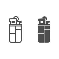 Poster - Disposable gas lighter line and solid icon, Smoking concept, Gas lighter sign on white background, lighter icon in outline style for mobile concept and web design. Vector graphics.