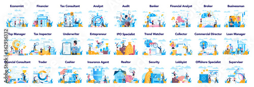 Fotografía Financial or business profession set. Business character making