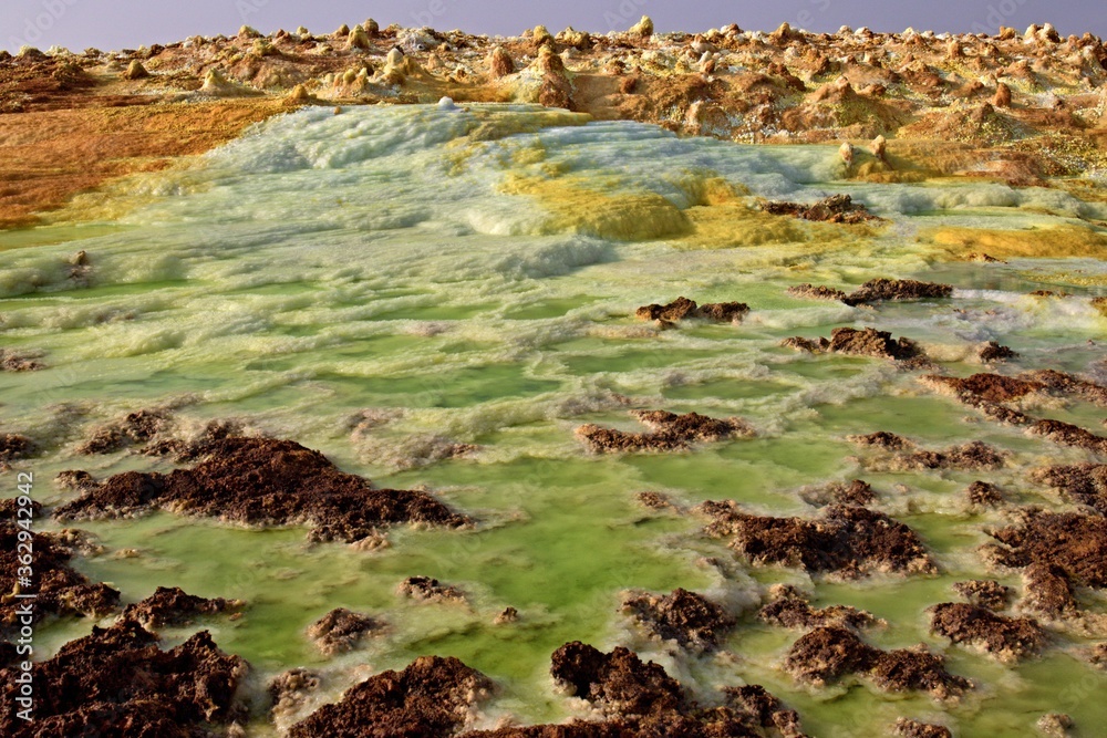 Salt Rocks Volcano Salt ponds, bubbling chimneys and salt terraces form the bottom of the ...