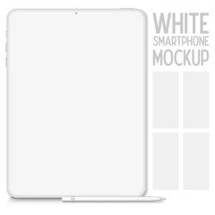 Poster - White vector clay render digital tablet mock up isolated on white background. Origami paper material template with realistic drop shadow.