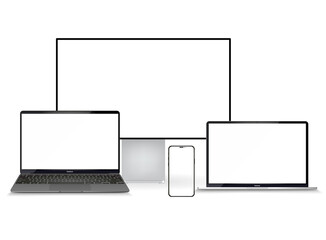 Aufkleber - Vector minimalistic 3d isometric illustration set device. Smartphone, laptop, tablet, tv perspective view. Side and top view. Mock up generic device. Template for infographics or presentation