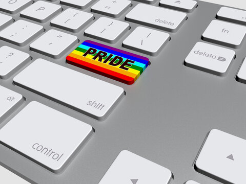 rainbow colors and pride written on a key in a computer keyboard