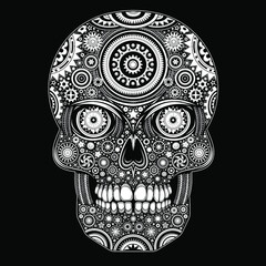 Vector Black and White Tattoo Skull Illustration