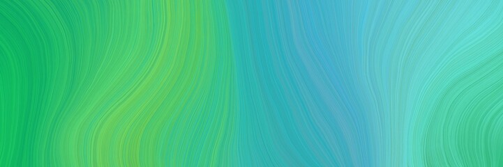 Poster - colorful and elegant vibrant abstract art waves graphic with modern soft curvy waves background illustration with medium aqua marine, medium turquoise and medium sea green color