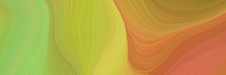 Poster - colorful and elegant vibrant artistic art design graphic with elegant curvy swirl waves background illustration with dark khaki, yellow green and coffee color