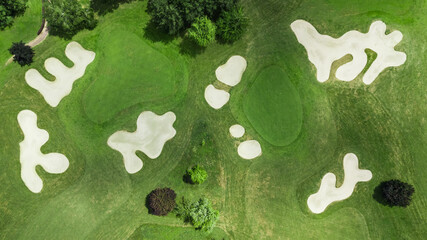 Poster - Drone view of a beautiful golf course in Civry-la-Foret Paris France