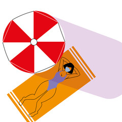 Poster - woman with umbrella on summer beach