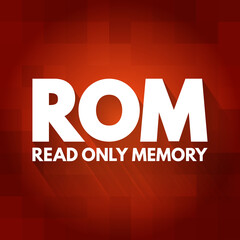 Aufkleber - ROM - Read Only Memory acronym, technology concept background