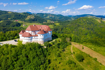 Aerial view of Veliki Tabor castle, rural Croatia