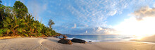 Seychelles Beach Like Paradise With White Sand And Sunrise Or Sunset Perfect Travel And Holiday Location